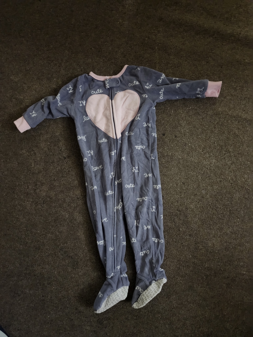 Kids Gray and Pink Heart One-Piece Sleeper